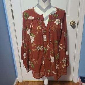 Fever Beautiful Brown Floral Top Size 1X